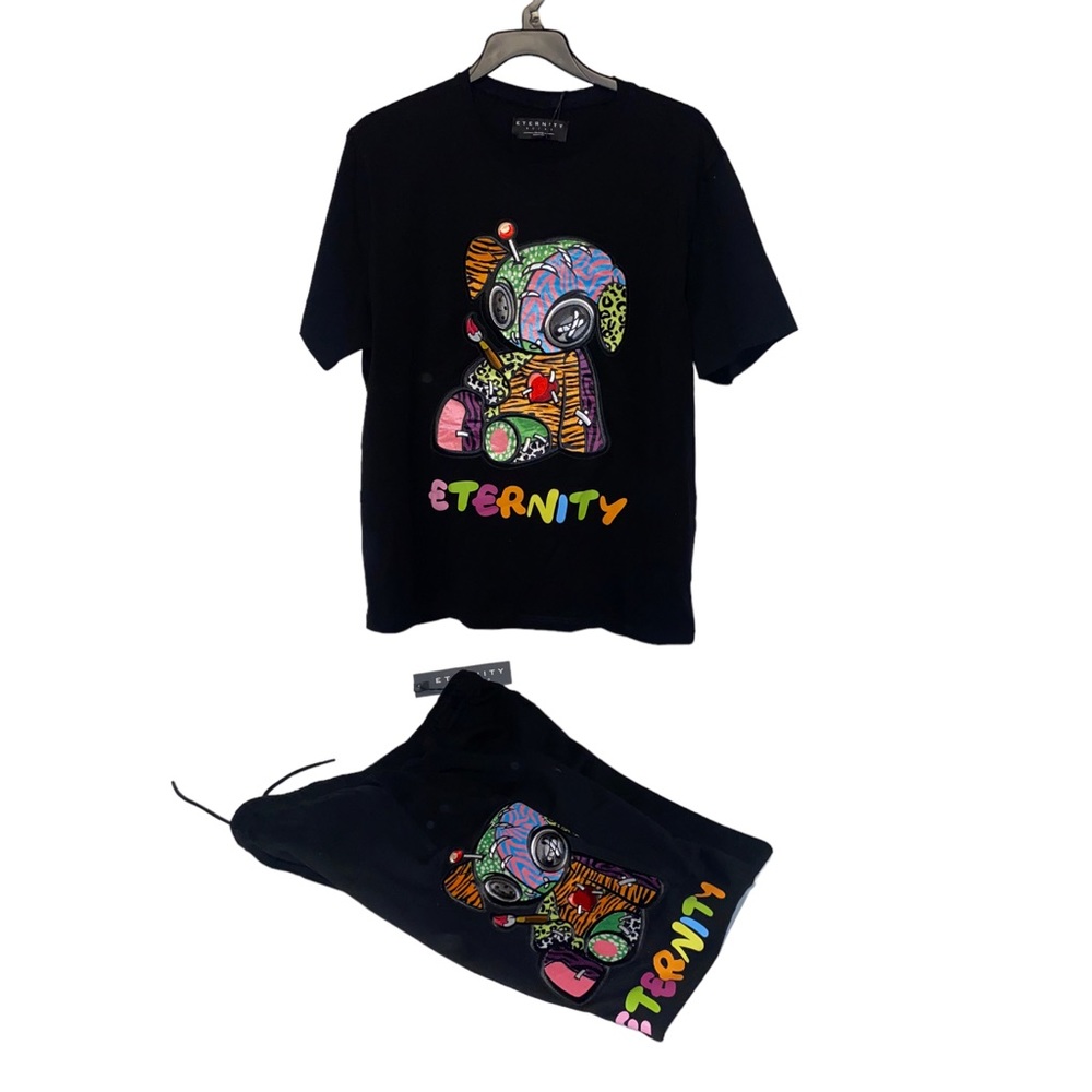 Eternity Outfit Mens T Shirt & Sweat Pants 2X Black Bear Multi Short Sleeve Crew